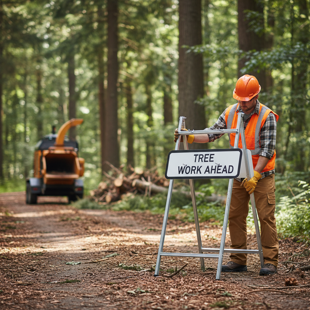 Premium Tree Cutting Sign for Road Safety - Quick Fit Plate Designed f