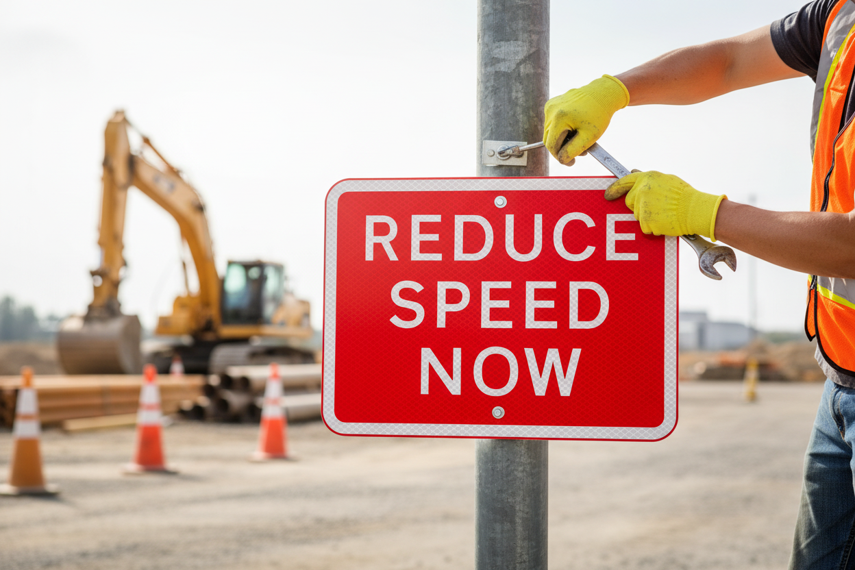 Premium REDUCE SPEED NOW Warning Sign for Traffic Safety at Junctions