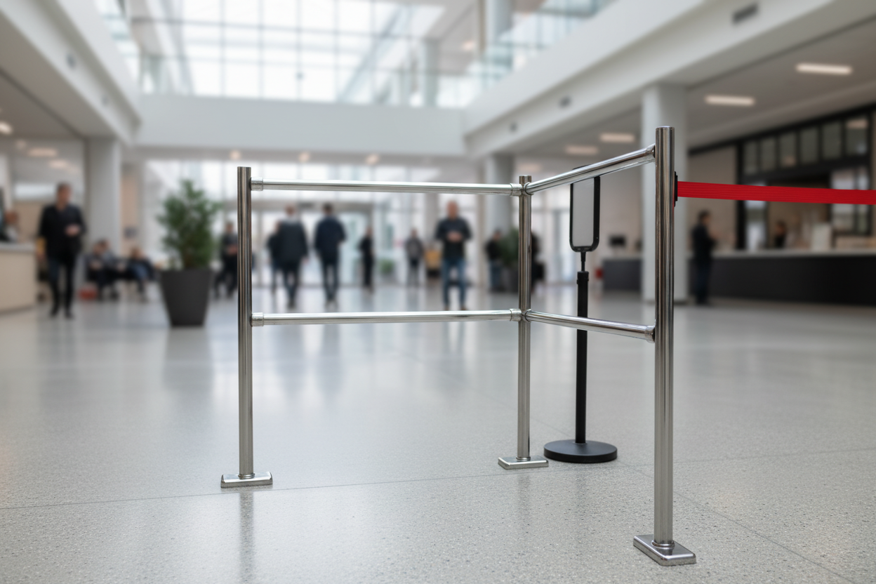 Premium Chrome Barrier Rail for Retail Queue Management and Pedestrian