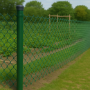 Green Chain Link Fence and Post Kit – L-Shaped Run, Complete Installation Set