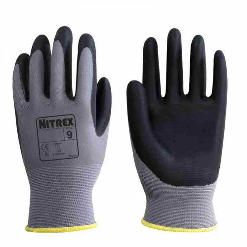 Dark Slate Gray Foam Nitrile Palm Coated Gloves - Maximum Dry, Wet & Oil Grip - In Bags of 10 Pairs