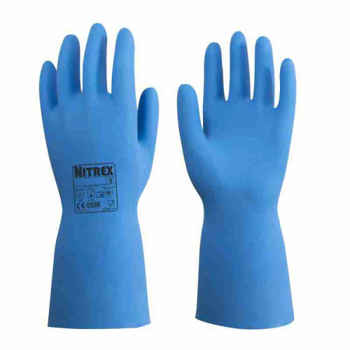 Steel Blue Long Chemical Gauntlet Gloves - Unlined - Food Safe - Abrasion Resistant - In Bags of 10 Pairs