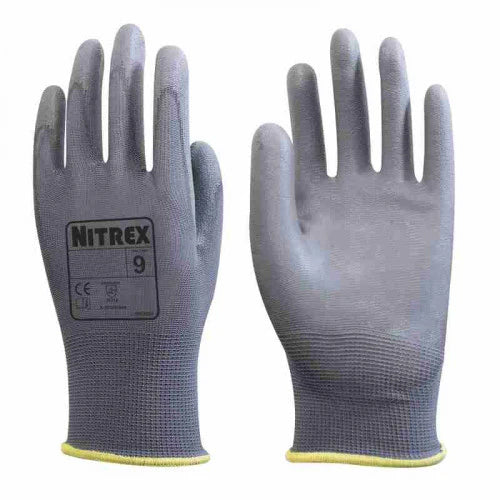 Slate Gray Grey PU Palm Coated Gloves - High Dexterity, Abrasion & Tear Protection - In Bags of 10 Pairs