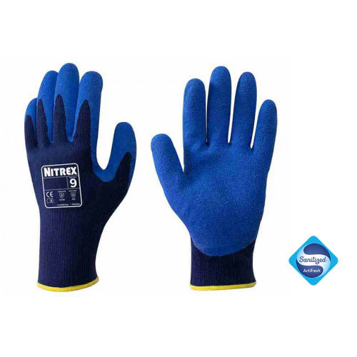 Midnight Blue Latex Coated Fleece Lined Work Gloves - Thermal for Extreme Cold - Secure Fit Wet & Dry Grip - Sanitized® Actifresh - In Bags of 10Pairs