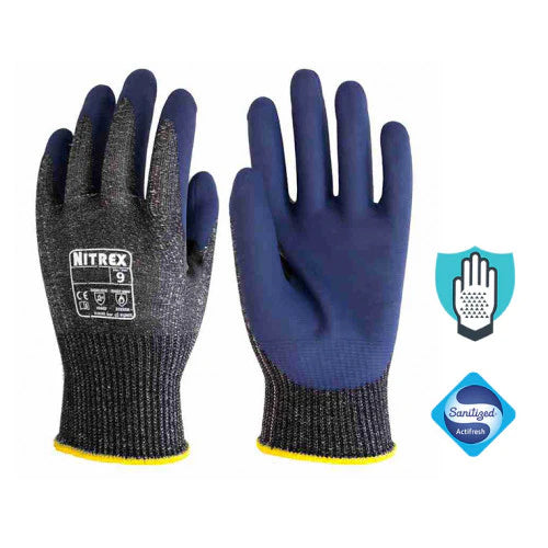 Dark Slate Gray Foam Nitrile Level D Safety Gloves - Reinforced Thumb Crotch - Sanitized® Actifresh - NitreGuard® Technology - In Bags of 10 Pairs