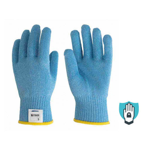 Steel Blue Seamless Cut Resistant Gloves - Food Safe - Ambidextrous - NitreGuard® Technology - Cases of 50 Gloves, 1 Glove per Bag