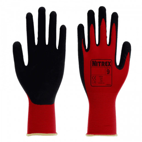 Black Foam Latex Palm Coated Work Gloves - Seamless Nylon/Spandex Liner - Wet & Dry Grip - In Bags of 10 Pairs