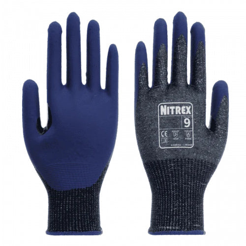 Dark Slate Gray Foam Nitrile Level D Safety Gloves - Reinforced Thumb Crotch - Sanitized® Actifresh - NitreGuard® Technology - In Bags of 10 Pairs