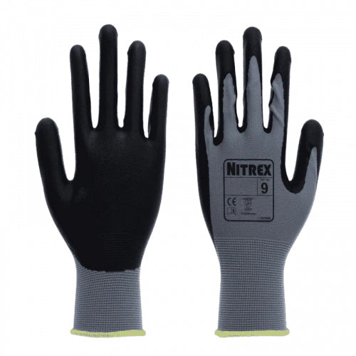 Dark Slate Gray Foam Nitrile Palm Coated Gloves - Maximum Dry, Wet & Oil Grip - In Bags of 10 Pairs