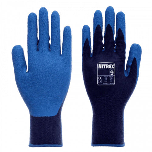 Dark Slate Blue Latex Coated Fleece Lined Work Gloves - Thermal for Extreme Cold - Secure Fit Wet & Dry Grip - Sanitized® Actifresh - In Bags of 10Pairs