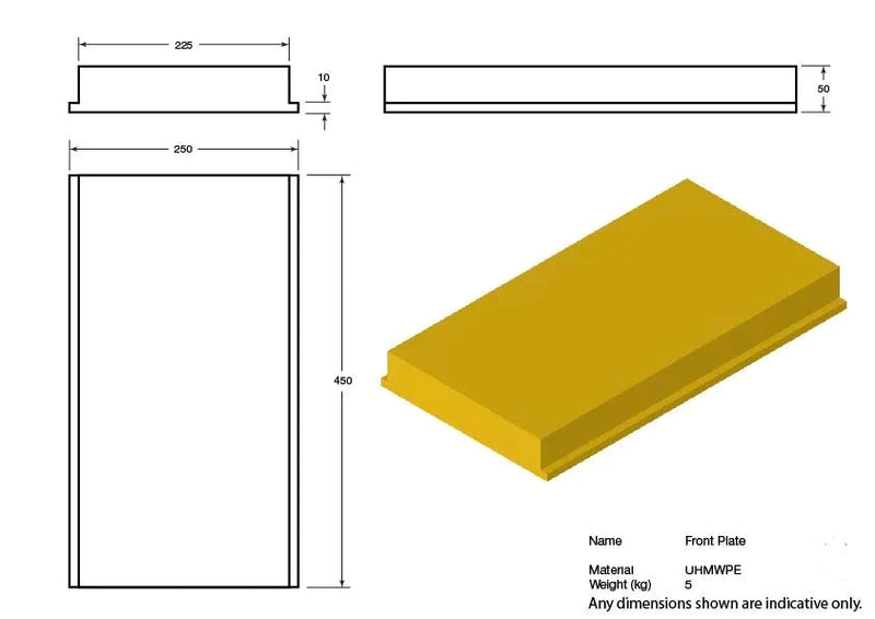 Dark Goldenrod UHMWPH Front Plate - 450 x 250 x 50mm