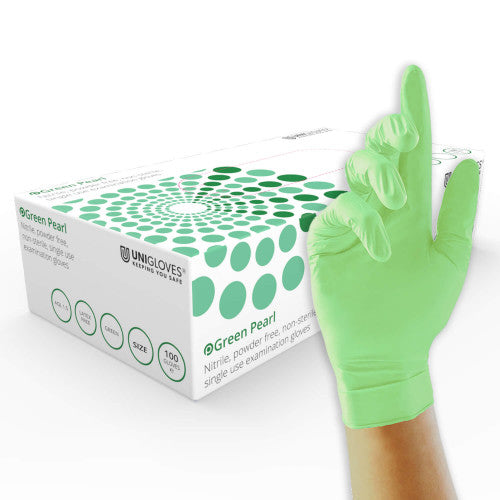 Beige Green Nitrile Gloves - Cases of 10 Boxes, 100 Gloves per Box