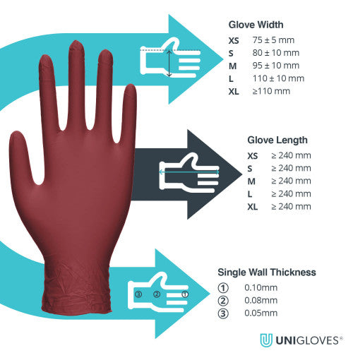 Medium Turquoise burgundy nitrile gloves – 10x100