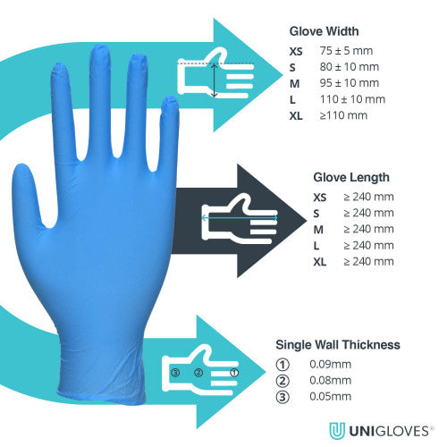 Cornflower Blue Nitrile – Powder-Free Medical Examination Gloves – Cases of 10 Boxes, 100 Gloves per Box