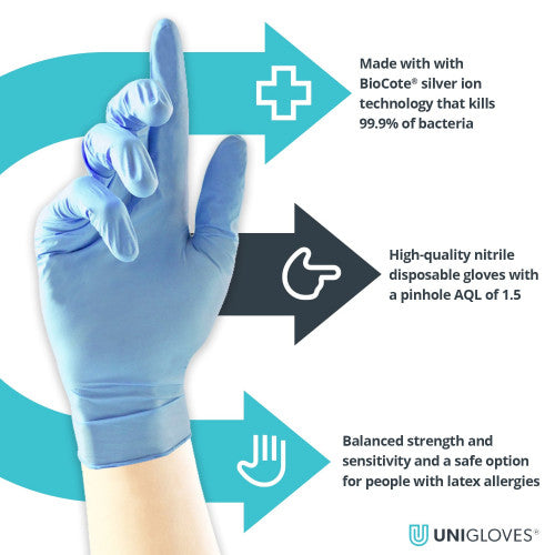 Medium Turquoise Heavy Duty Long Cuff Purple Nitrile Gloves - Cases of 10 Boxes, 100 Gloves per Box