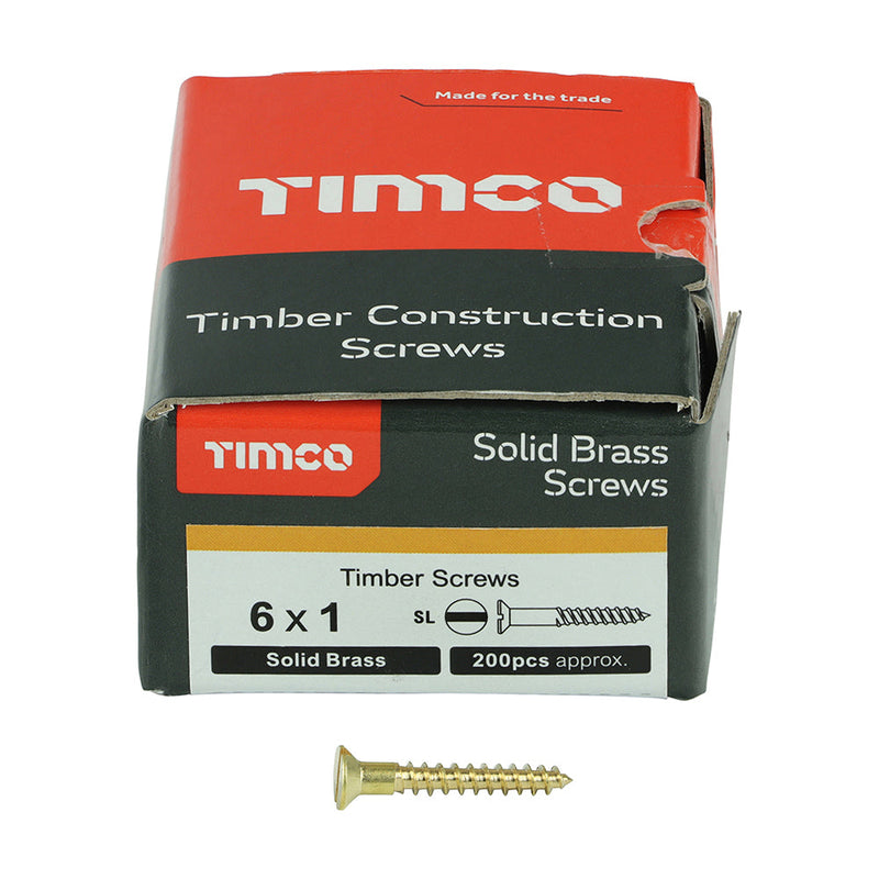 Solid Brass Timber Screws - SLOT - Countersunk - 6 x 1