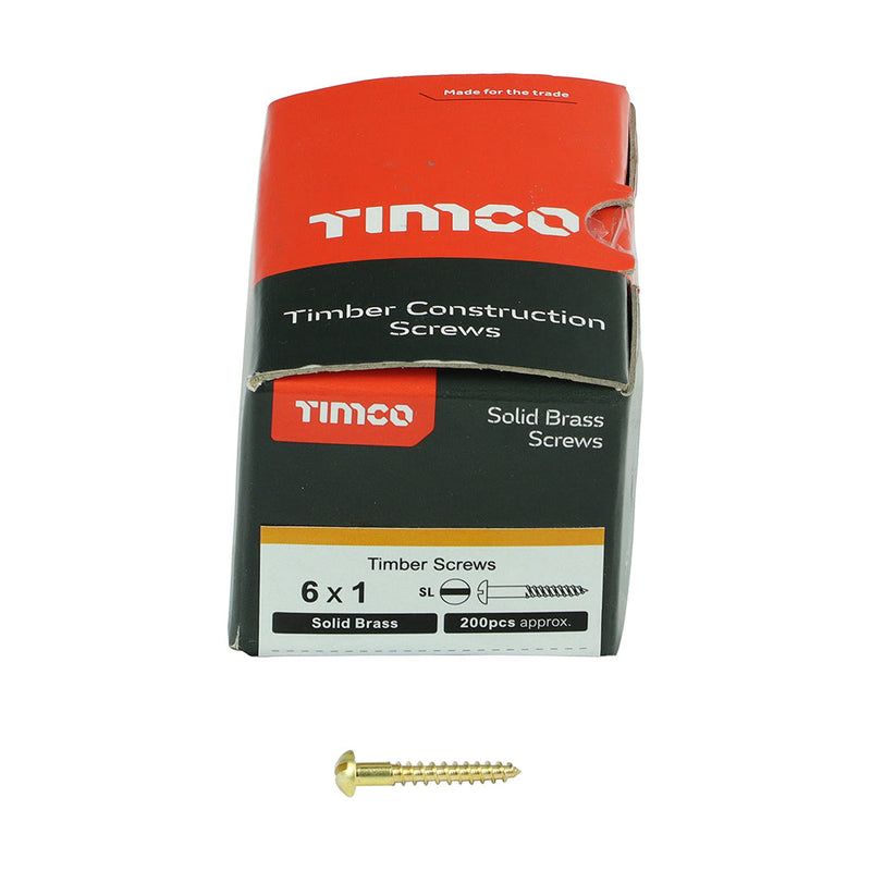 Solid Brass Timber Screws - SLOT - Round - 6 x 1