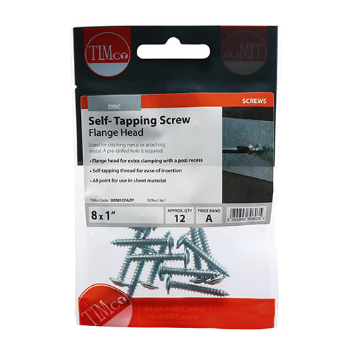 Self-Tapping Screws - PZ - Flange Head - Zinc - 8 x 1