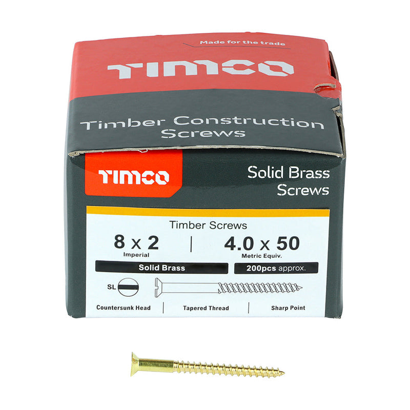 Solid Brass Timber Screws - SLOT - Countersunk - 8 x 2