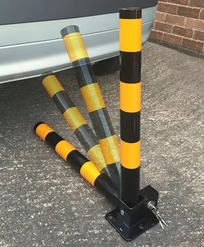 Lockable Fold-Down Car Parking Post - Yellow and Black - 600mm x 60mm