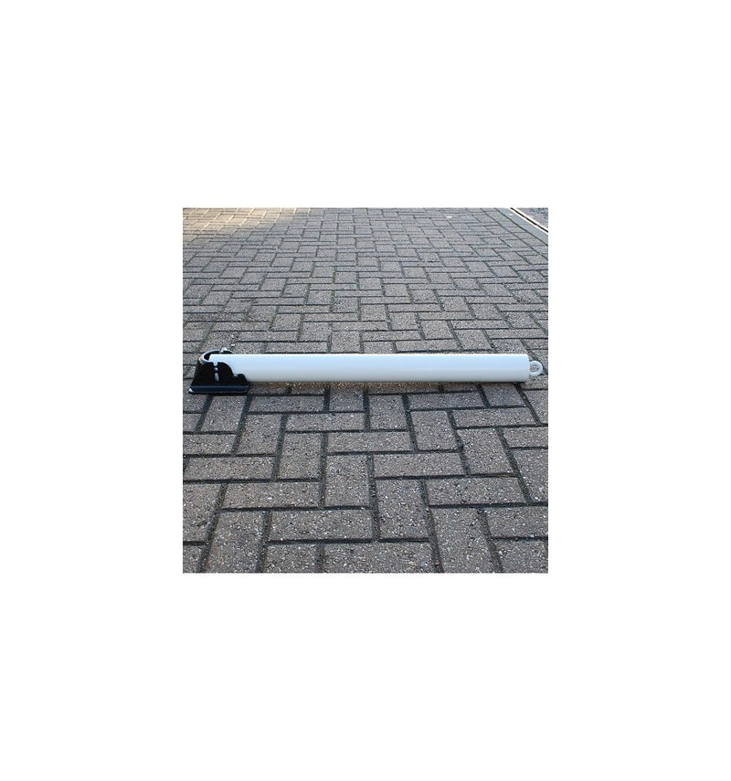 76mm White Fold Down Parking Post With Integral Lock & Chain Eyelet