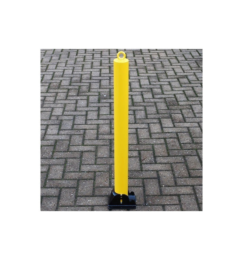 76mm Yellow Fold Down Parking Post With Integral Lock & Chain Eyelet