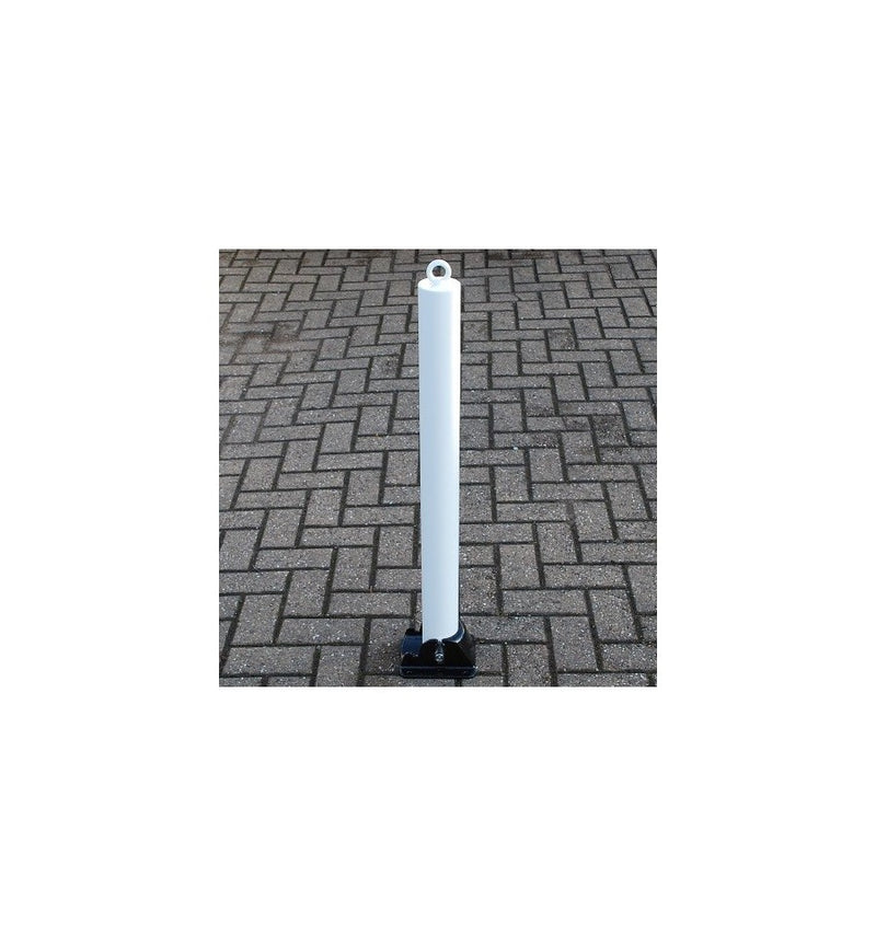 76mm White Fold Down Parking Post With Integral Lock & Chain Eyelet