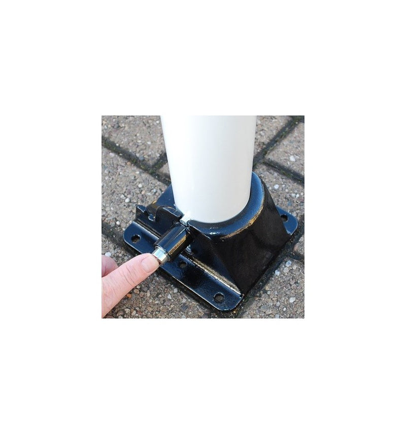 76mm White Fold Down Parking Post With Integral Lock & Chain Eyelet