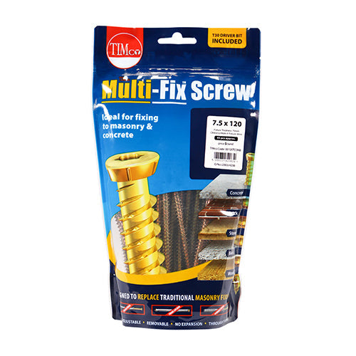 Concrete Screws - TX - Flat Countersunk - Yellow - 7.5 x 120