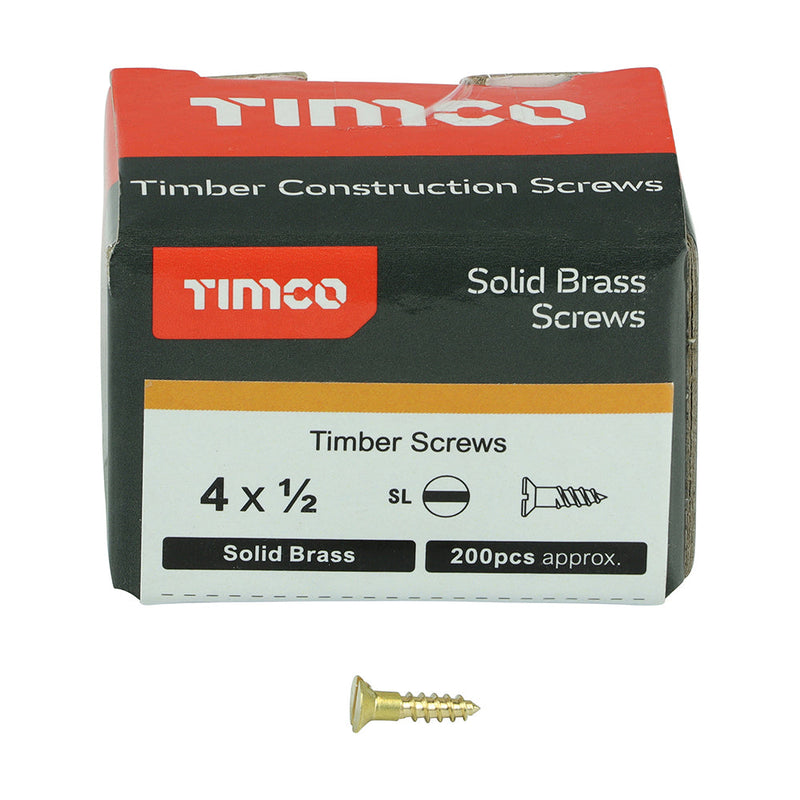Solid Brass Timber Screws - SLOT - Countersunk - 4 x 1/2