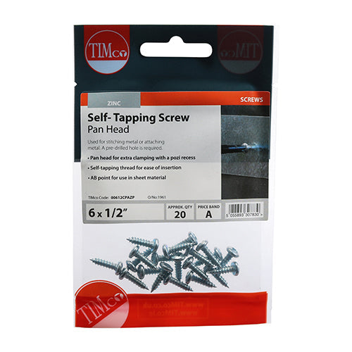 Self-Tapping Screws - PZ - Pan - Zinc - 6 x 1/2