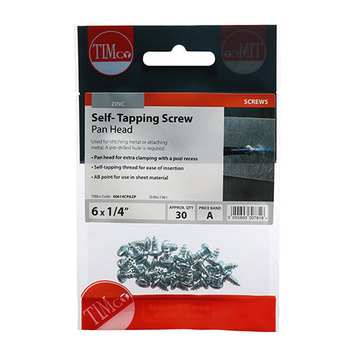 Self-Tapping Screws - PZ - Pan - Zinc - 6 x 1/4
