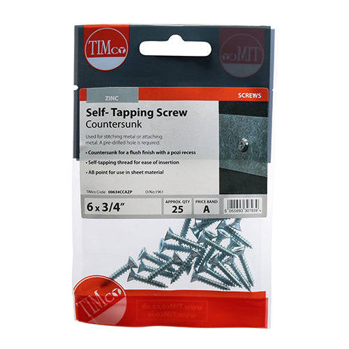 Self-Tapping Screws - PZ - Countersunk - Zinc - 6 x 3/4