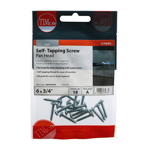 Self-Tapping Screws - PZ - Pan - Zinc - 6 x 3/4