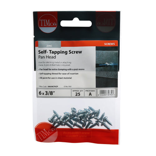 Self-Tapping Screws - PZ - Pan - Zinc - 6 x 3/8