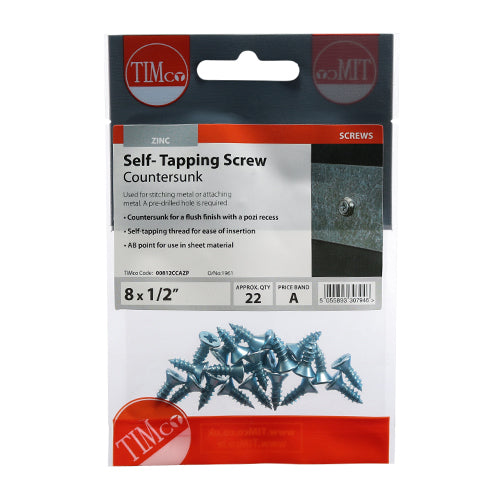 Self-Tapping Screws - PZ - Countersunk - Zinc - 8 x 1/2