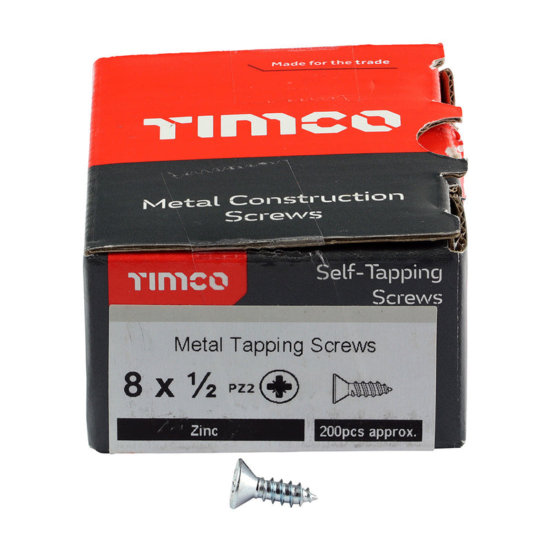 Metal Tapping Screws - PZ - Countersunk - Self-Tapping - Zinc - 8 x 1/2