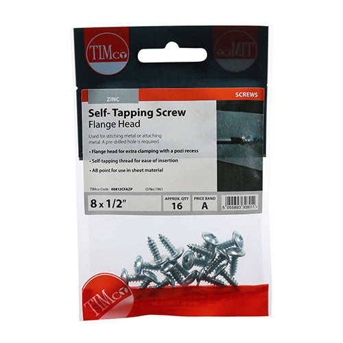 Self-Tapping Screws - PZ - Flange Head - Zinc - 8 x 1/2