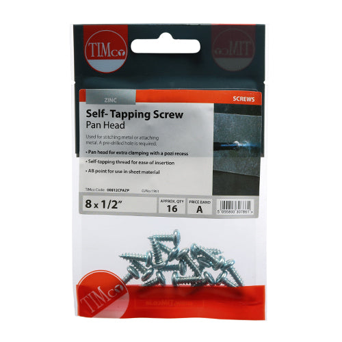 Self-Tapping Screws - PZ - Pan - Zinc - 8 x 1/2
