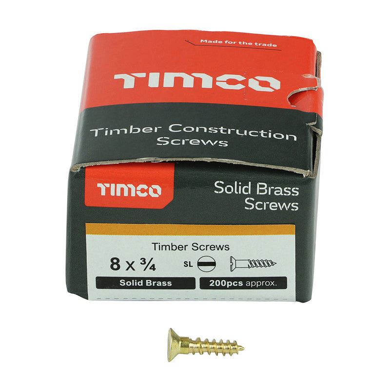 Solid Brass Timber Screws - SLOT - Countersunk - 8 x 3/4