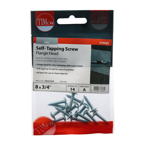 Self-Tapping Screws - PZ - Flange Head - Zinc - 8 x 3/4