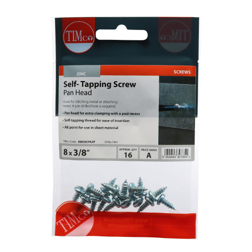 Self-Tapping Screws - PZ - Pan - Zinc - 8 x 3/8