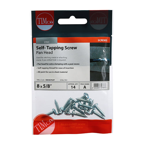Self-Tapping Screws - PZ - Pan - Zinc - 8 x 5/8