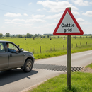 Premium Cattle Grid Sign - Post-Mounted Safety Signage for Public Roads with CE Mark Compliance