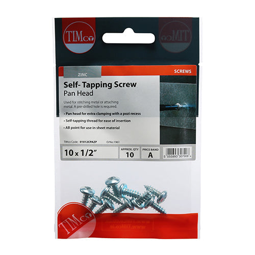 Self-Tapping Screws - PZ - Pan - Zinc - 10 x 1/2