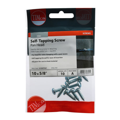 Self-Tapping Screws - PZ - Pan - Zinc - 10 x 5/8