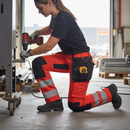 High-Performance Hi-Vis Red/Black Women's Trousers with Stretch and Holster Pockets for Tough Work Environments