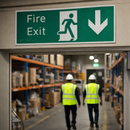 Braille Fire Exit Down with Running Man Sign – 450mm x 150mm – 1.5mm PVC – Indoor Safety
