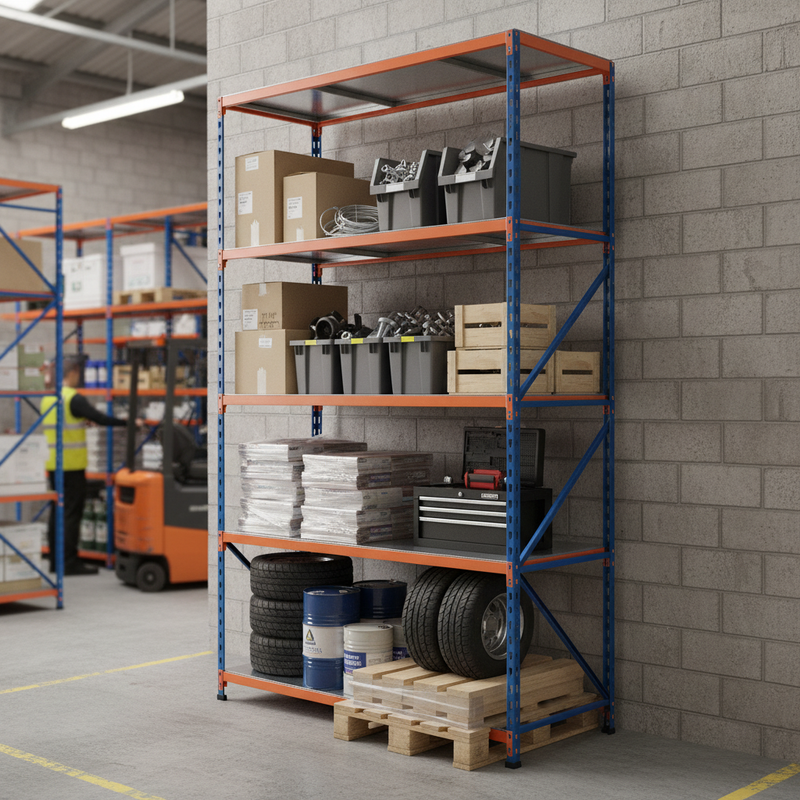 Premium Industrial Shelving - 2440mm High - 200kg Capacity - Steel Construction - Blue & Orange