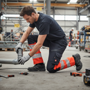 High-Performance Trousers with Kneepad Pockets - Dark Navy/Hi-Vis Red